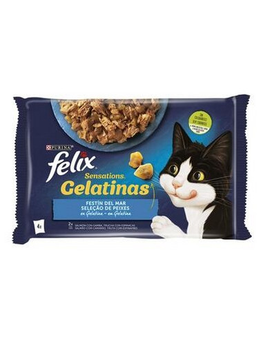 Purina Gatos Húmidos Felix Sensations Gelatinas Seleção de Peixes 4x85gr
