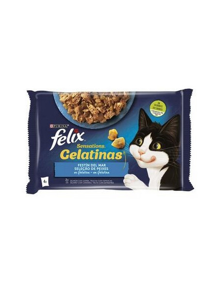 Purina Gatos Húmidos Felix Sensations Gelatinas Seleção de Peixes 4x85gr