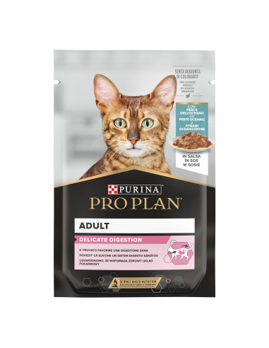 Purina Pro Plan Gatos Húmidos Nutri Savour Delicate Peixe do oceano Saq. 85gr
