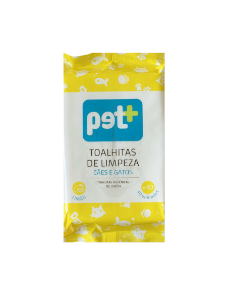 Pet+ Toalhitas de Limpeza Limão p/ Cão e Gato 40 uni.