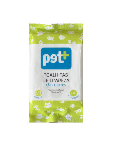 Pet+ Toalhitas de Limpeza Abacate p/ Cão e Gato 40 uni.