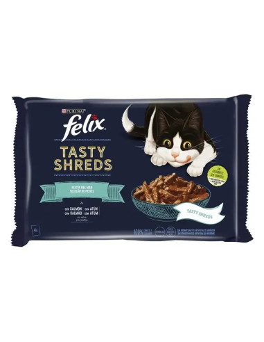 Purina Gatos Húmidos Felix Tasty Shreds (Seleção Peixes) 4x80gr.