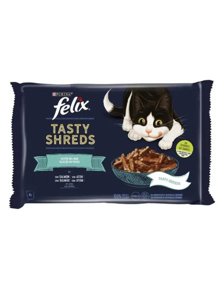 Purina Gatos Húmidos Felix Tasty Shreds (Seleção Peixes) 4x80gr.