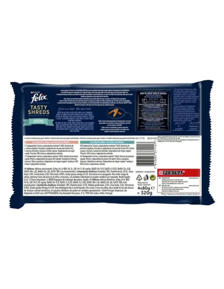 Purina Gatos Húmidos Felix Tasty Shreds (Seleção Peixes) 4x80gr.