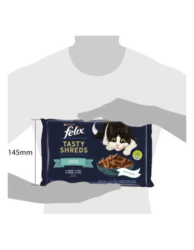 Purina Gatos Húmidos Felix Tasty Shreds (Seleção Peixes) 4x80gr.