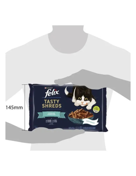 Purina Gatos Húmidos Felix Tasty Shreds (Seleção Peixes) 4x80gr.