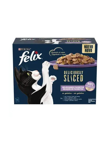 Purina Gatos Húmidos Felix Deliciously Sliced (Seleção Favoritos) 12x80gr.