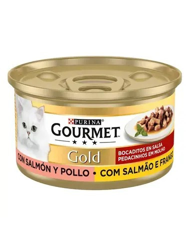 Purina Gourmet Gold Pedacinhos em Molho Salmão e Frango lata 85gr