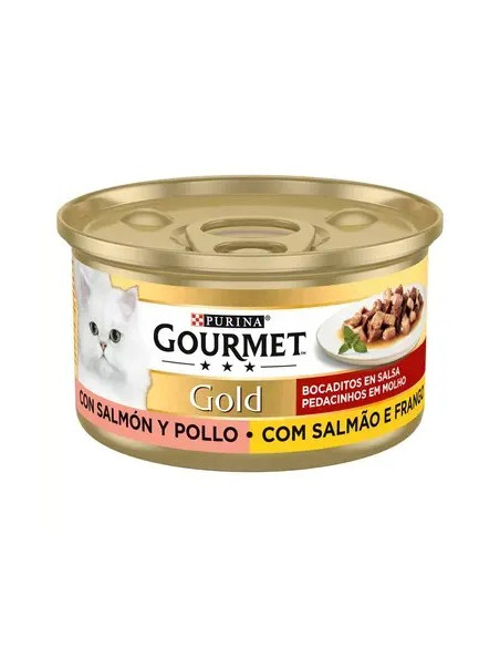 Purina Gourmet Gold Pedacinhos em Molho Salmão e Frango lata 85gr