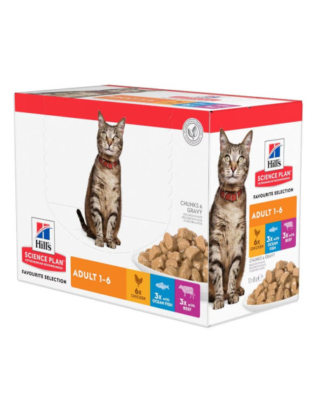 Hill's Science Plan Adulto Frango, Peixe do Oceano e Vaca (Multipack) 12x85gr