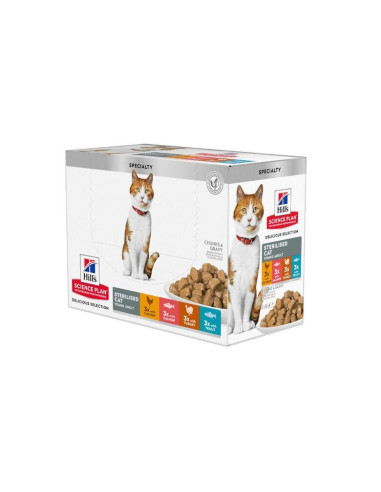 Hill's Science Plan Esterilizado Adulto Frango, Salmão, Perú e Truta (Multipack) 12x85gr