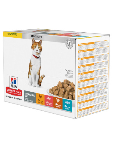 Hill's Science Plan Esterilizado Adulto Frango, Salmão, Perú e Truta (Multipack) 12x85gr